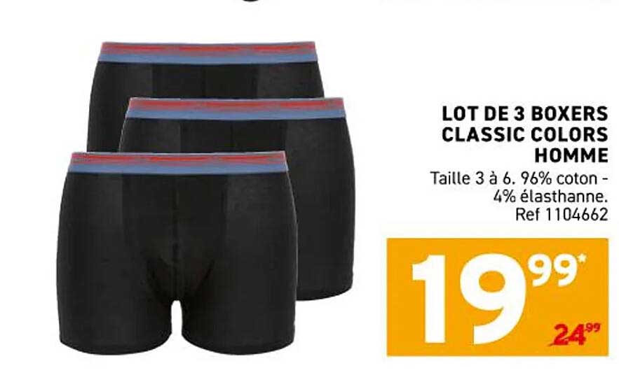 LOT DE 3 BOXERS CLASSIC COLORS HOMME