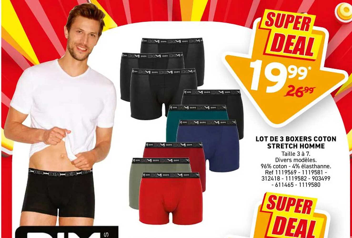 LOT DE 3 BOXERS COTON STRETCH HOMME