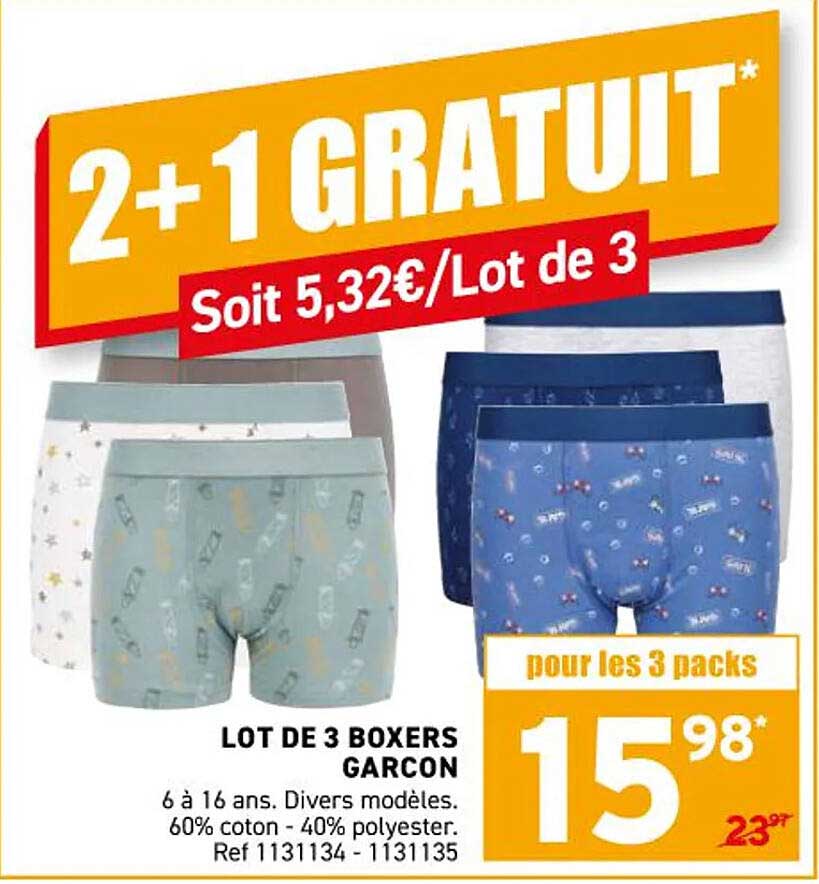 LOT DE 3 BOXERS GARCON