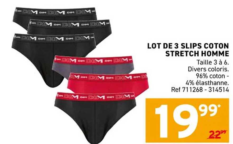 LOT DE 3 SLIPS COTON STRETCH HOMME
