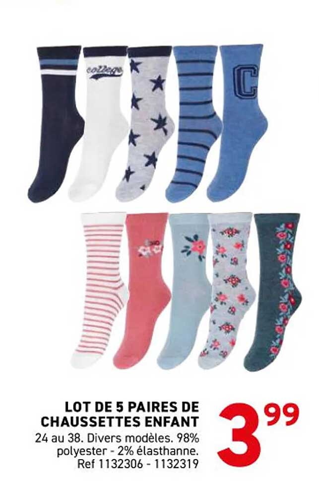LOT DE 5 PAIRES DE CHAUSSETTES ENFANT