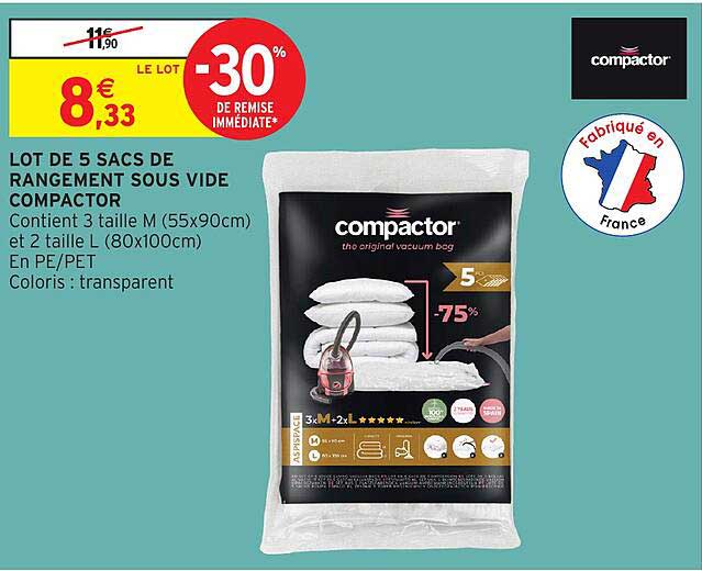 LOT DE 5 SACS DE RANGEMENT SOUS VIDE COMPACRTOR