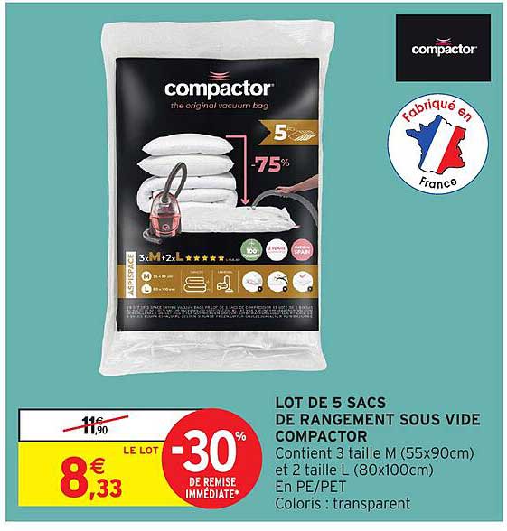 LOT DE 5 SACS DE RANGEMENT SOUS VIDE COMPACTOR