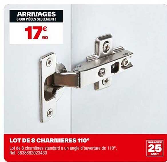 LOT DE 8 CHARNIÈRES 110°