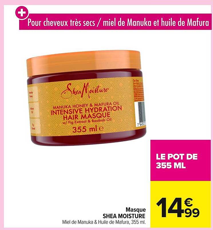 Masque SHEA MOISTURE Miel de Manuka & Huile de Mafura, 355 ml