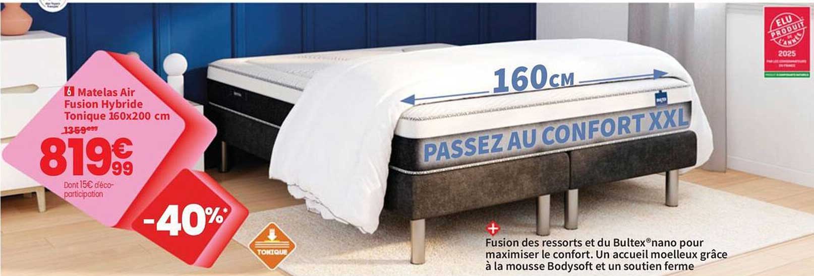 Matelas Air Fusion Hybride Tonique 160x200 cm