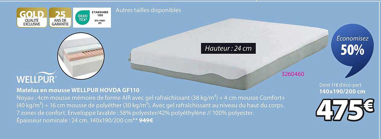 Matelas en mousse WELLPUR HOVDA GF110