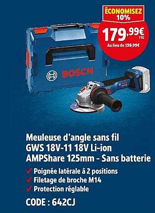 Meuleuse d’angle sans fil GWS 18V-11 18V Li-ion AMPSHARE 125mm - Sans batterie