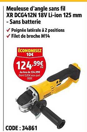 Meuleuse d’angle sans fil XR DCG412N 18V Li-ion 125 mm - Sans batterie