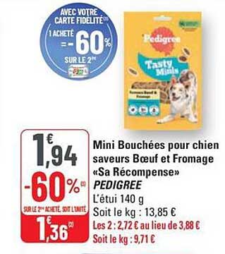 Mini Bouchées pour chien saveurs Bœuf et Fromage «Sa Récompense» PEDIGREE