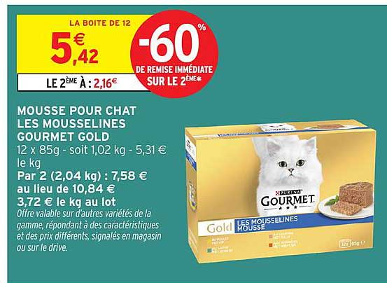 MOUSSE POUR CHAT LES MOUSSELINES GOURMET GOLD