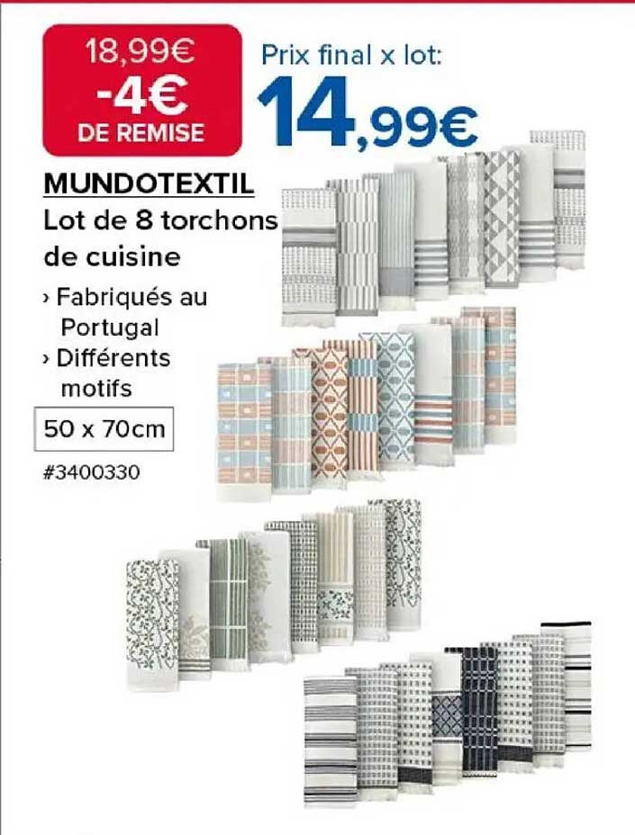 MUNDOTEXTIL Lot de 8 torchons de cuisine