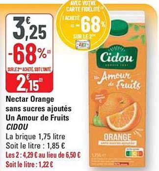 Nectar Orange sans sucres ajoutés Un Amour de Fruits CIDOU