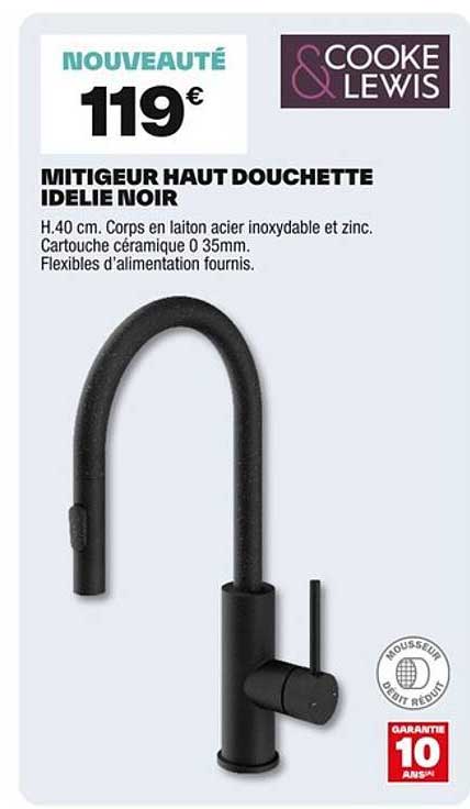 NOUVEAUTÉ MITIGEUR HAUT DOUCHETTE IDELIE NOIR