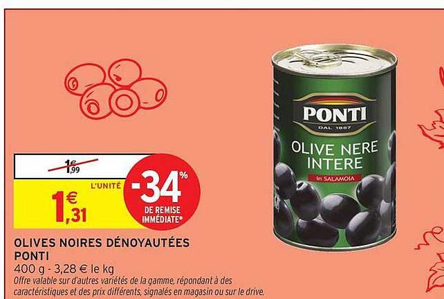 OLIVES NOIRES DÉNOYAUTÉES PONTI