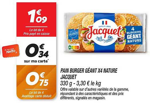PAIN BURGER GÉANT X4 NATURE JACQUET