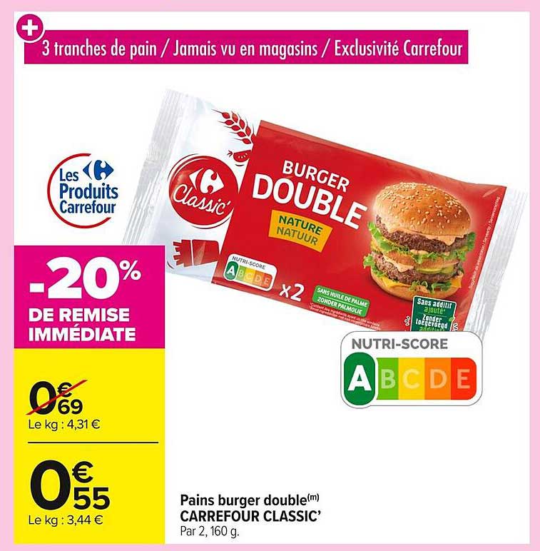 Pains burger double(m) CARREFOUR CLASSIC’