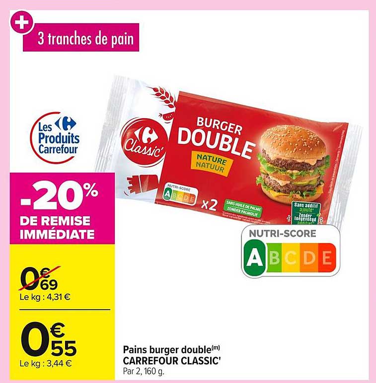 Pains burger double(m) CARREFOUR CLASSIC'