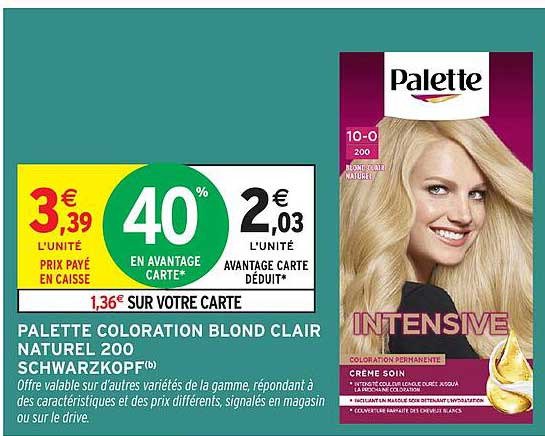 PALETTE COLORATION BLOND CLAIR NATUREL 200 SCHWARZKOPF