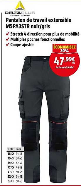 Pantalon de travail extensible M5PA3STR noir/gris