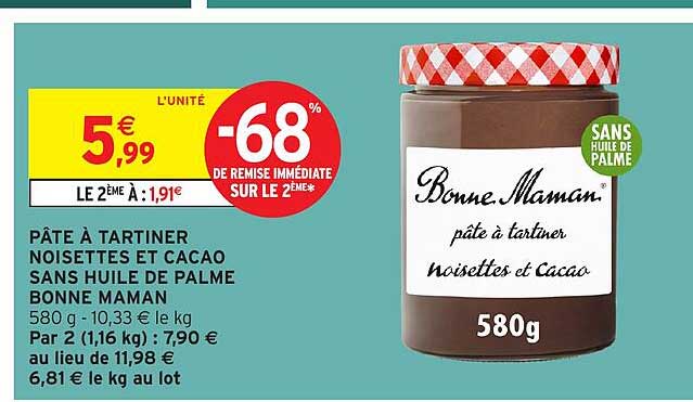 PÂTE À TARTINER NOISETTES ET CACAO SANS HUILE DE PALME BONNE MAMAN