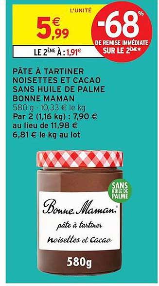 PÂTE À TARTINER NOISETTES ET CACAO SANS HUILE DE PALME BONNE MAMAN