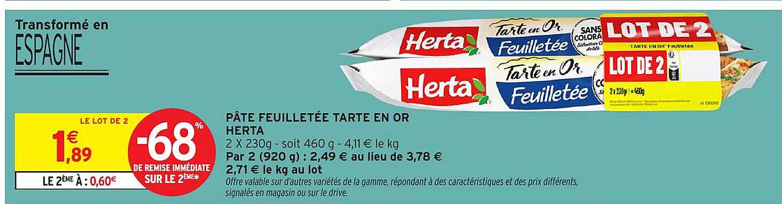 PÂTE FEUILLETÉE TARTE EN OR HERTA