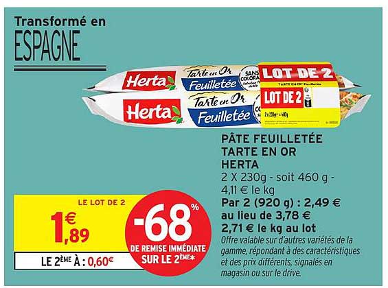 PÂTE FEUILLETÉE TARTE EN OR HERTA