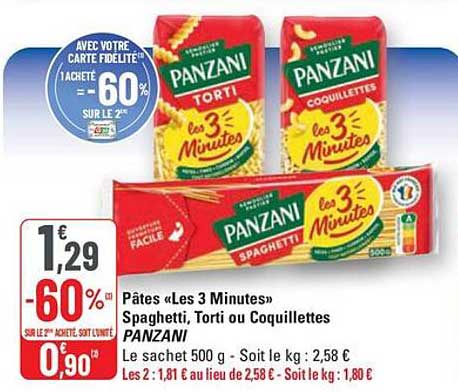 Pâtes «Les 3 Minutes» Spaghetti, Torti ou Coquillette