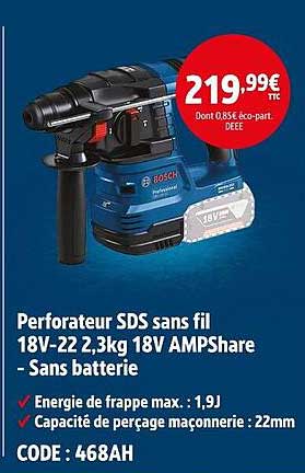 Perforateur SDS sans fil 18V-22 2,3kg 18V AMPShare - Sans batterie