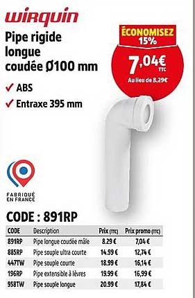 Pipe rigide longue coudée Ø100 mm