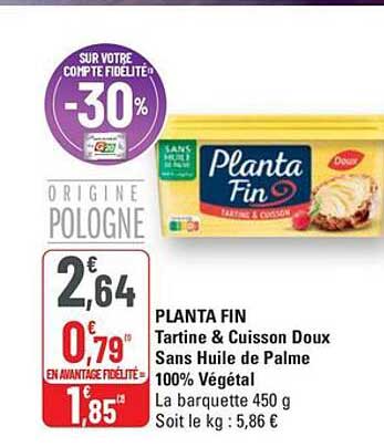 PLANTA FIN Tartine & Cuisson Doux Sans Huile de Palme 100% Végétal
