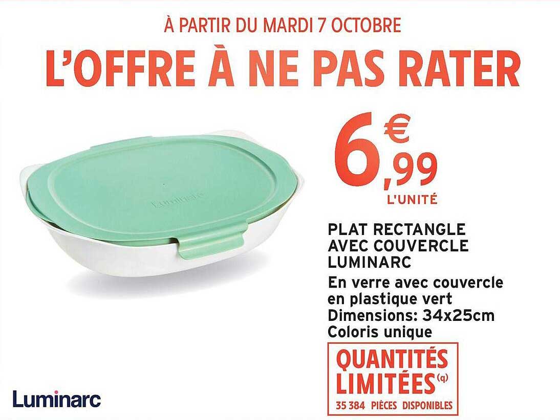PLAT RECTANGLE AVEC COUVERCLE LUMINARC