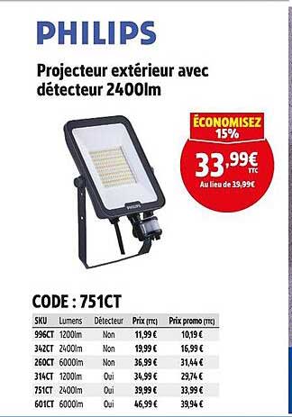 Projecteur extérieur avec détecteur 2400lm