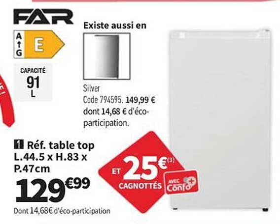 Réf. table top L.44.5 x H.83 x P.47 cm