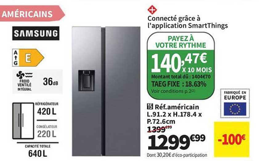 Réfrigérateur Américain Samsung - 640L, Efficacité Énergétique A+