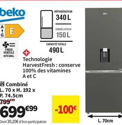 Réfrigérateur Beko Combini 490 L – Promotion