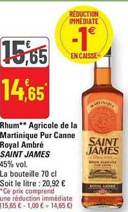 Rhum** Agricole de la Martinique Pur Canne Royal Ambré SAINT JAMES