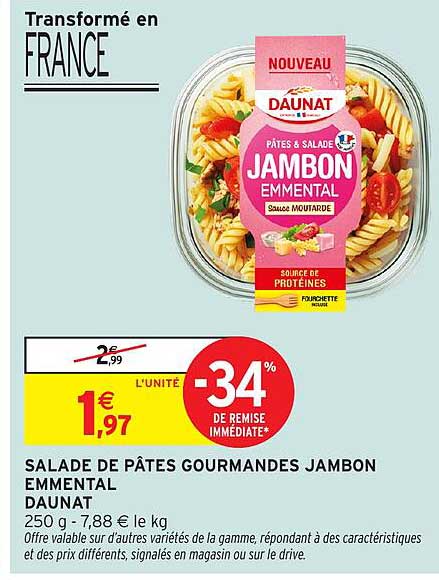 SALADE DE PÂTES GOURMANDES JAMBON EMMENTAL
