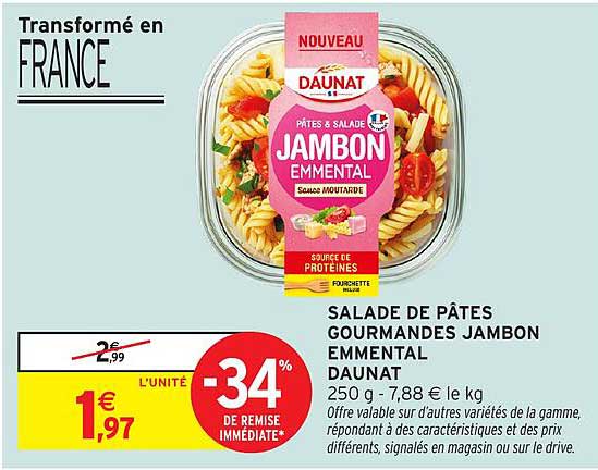 SALADES DE PÂTES GOURMANDES JAMBON EMMENTAL
