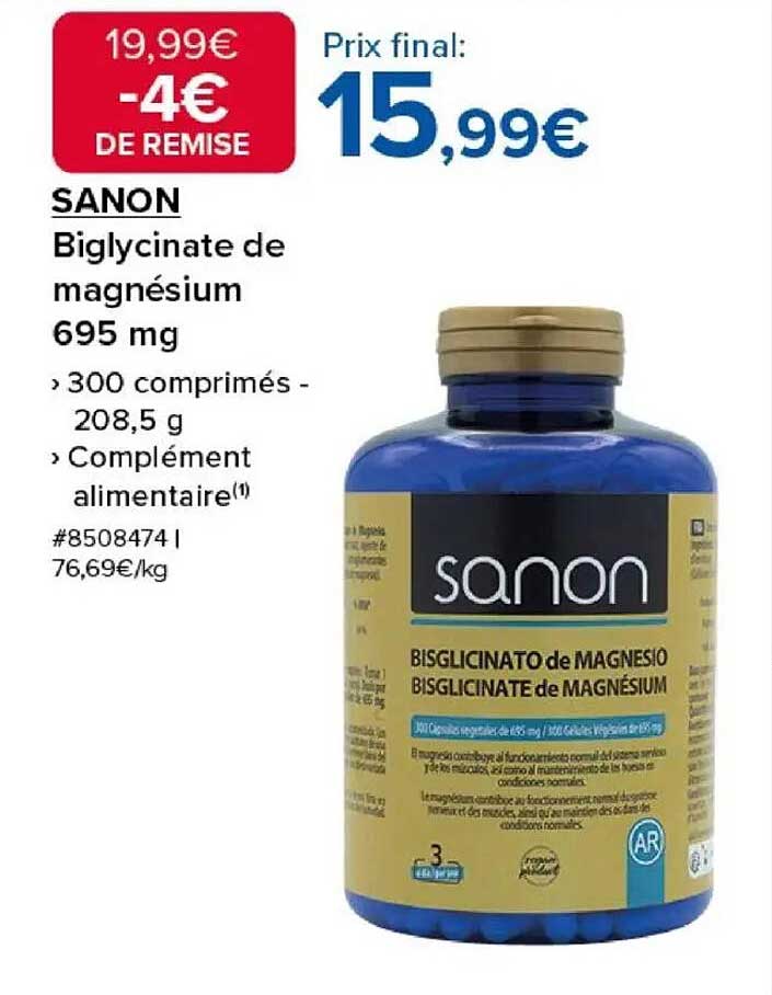 SANON Biglycinate de magnésium 695 mg