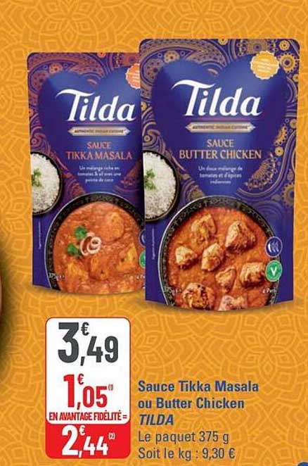 Sauce Tikka Masala ou Butter Chicken TILDA
