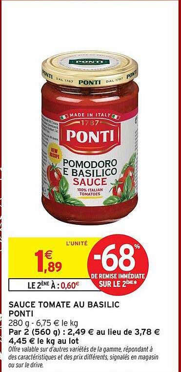 SAUCE TOMATE AU BASILIC PONTI