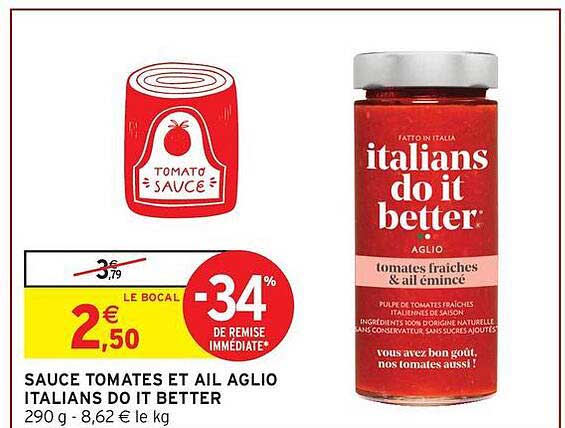 SAUCE TOMATES ET AIL AGLIO ITALIANS DO IT BETTER