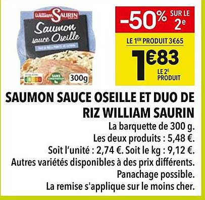 SAUMON SAUCE OSEILLE ET DUO DE RIZ WILLIAM SAURIN