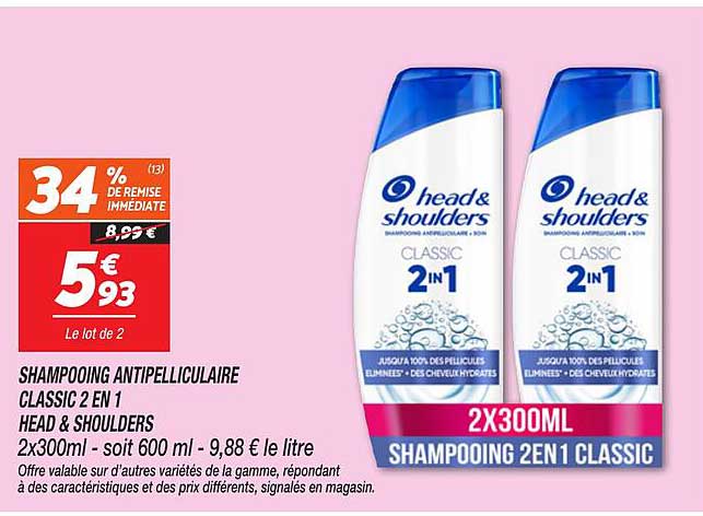SHAMPOOING ANTIPELLICULAIRE CLASSIC 2 EN 1 HEAD & SHOULDERS
