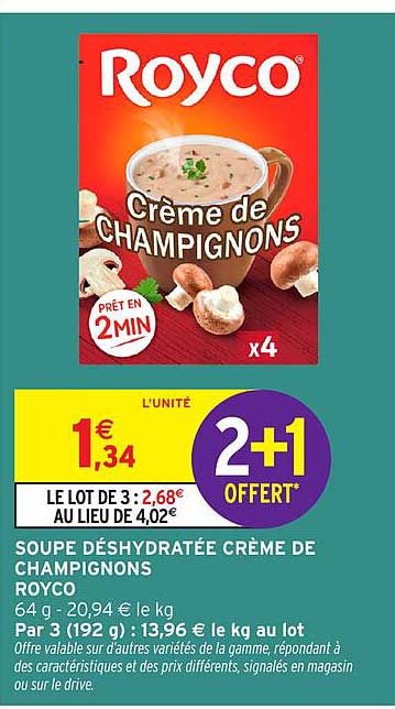 SOUP DE DÉSHYDRATÉE CRÈME DE CHAMPIGNONS ROYCO