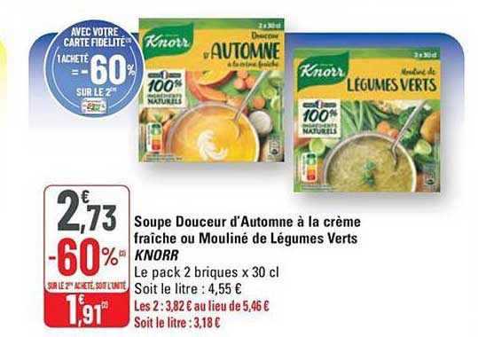 Soupe Douceur d’Automne à la crème fraîche ou Mouliné de Légumes Verts KNORR