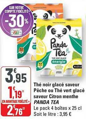 Thé noir glacé saveur Pêche ou Thé vert glacé saveur Citron menthe PANDA TEA