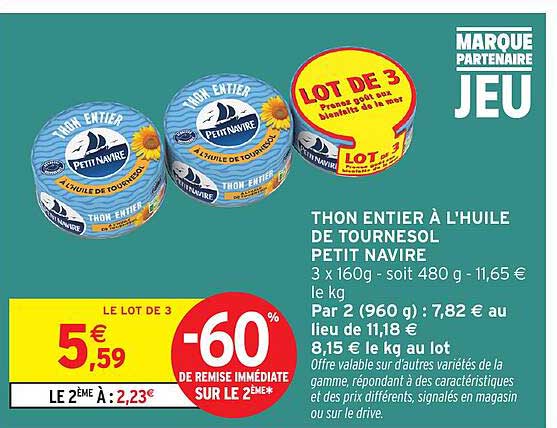 THON ENTIER À L'HUILE DE TOURNESOL PETIT NAVIRE